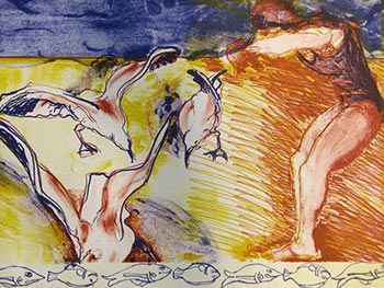 Judy Macklin, Gulls and Fish, lithograph